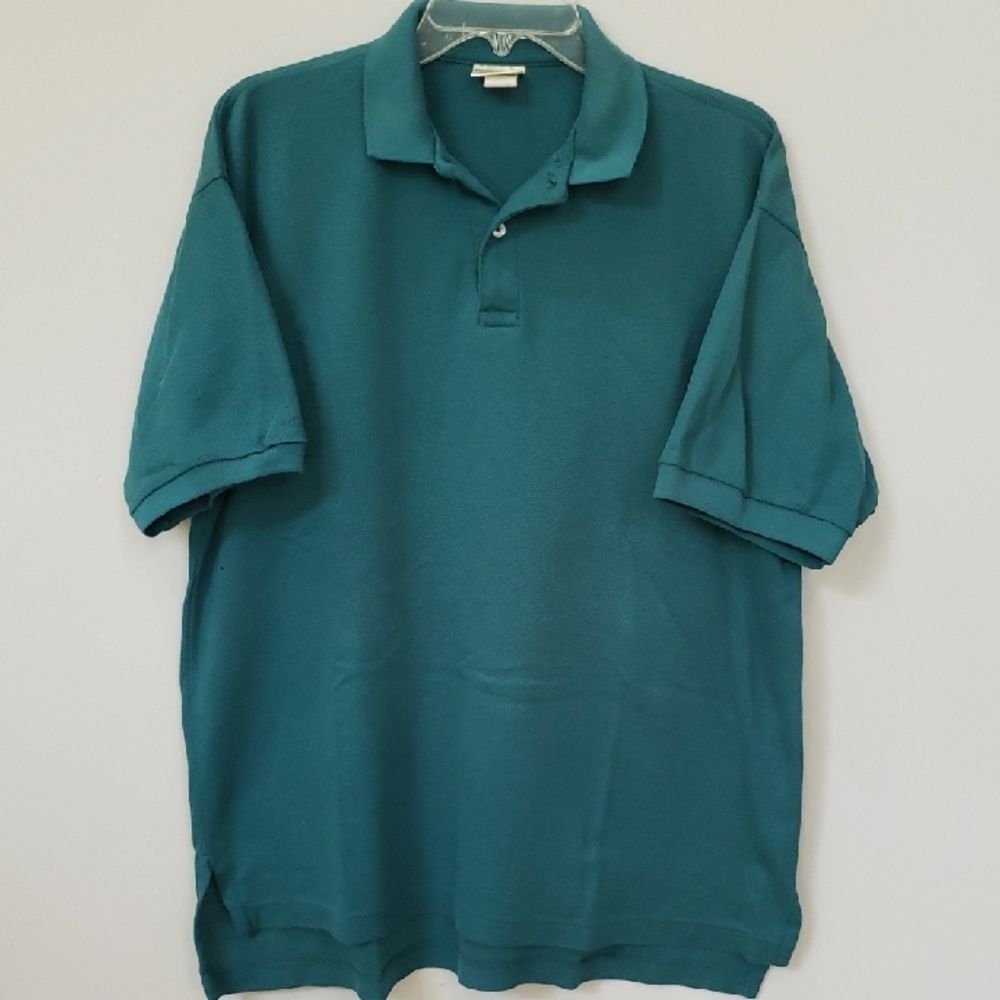 L.L. Bean Shirt Mens L Double L Pique Knit Teal Green Classic Polo Preppy Basic